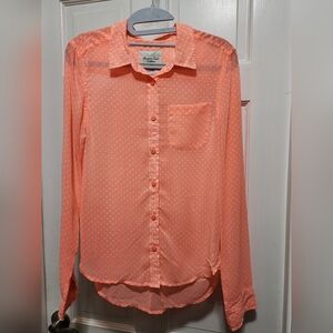 American Eagle Outfitters Orange Polka Dot Blouse -Small